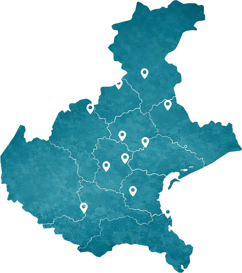 Mappa stilizzata con pointer sui centri Borgo Chic